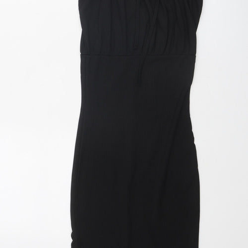 PRETTYLITTLETHING Womens Black Polyester Slip Dress Size 4 Square Neck Tie