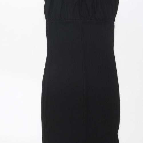 PRETTYLITTLETHING Womens Black Polyester Slip Dress Size 4 Square Neck Tie