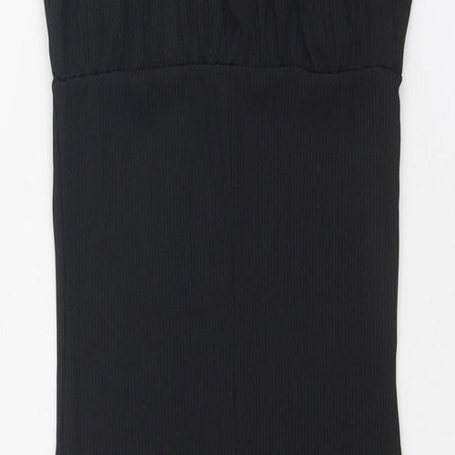 PRETTYLITTLETHING Womens Black Polyester Slip Dress Size 4 Square Neck Tie