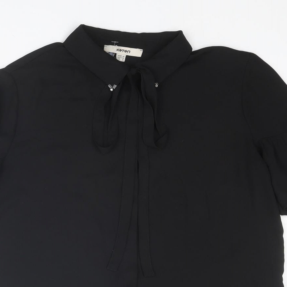 Koton Womens Black Polyester Basic Blouse Size 6 Collared