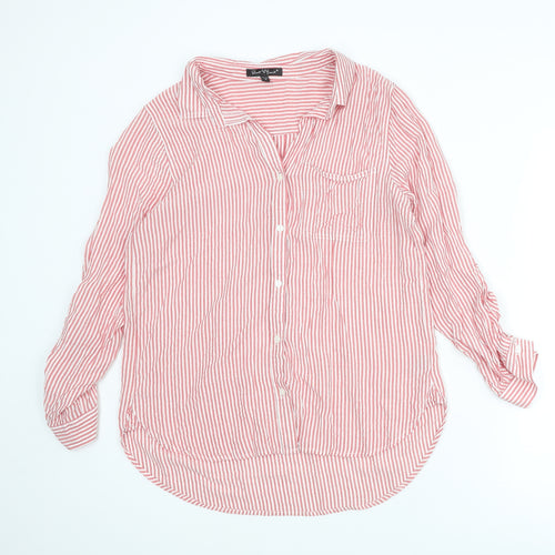 Velvet Heart Womens Red Striped Viscose Basic Button-Up Size M Collared