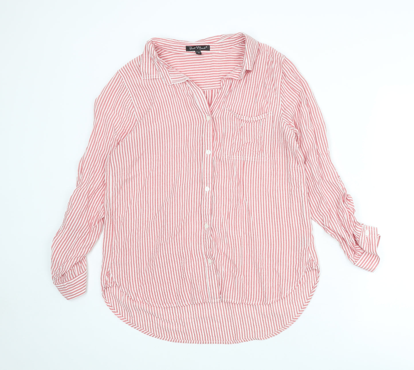 Velvet Heart Womens Red Striped Viscose Basic Button-Up Size M Collared