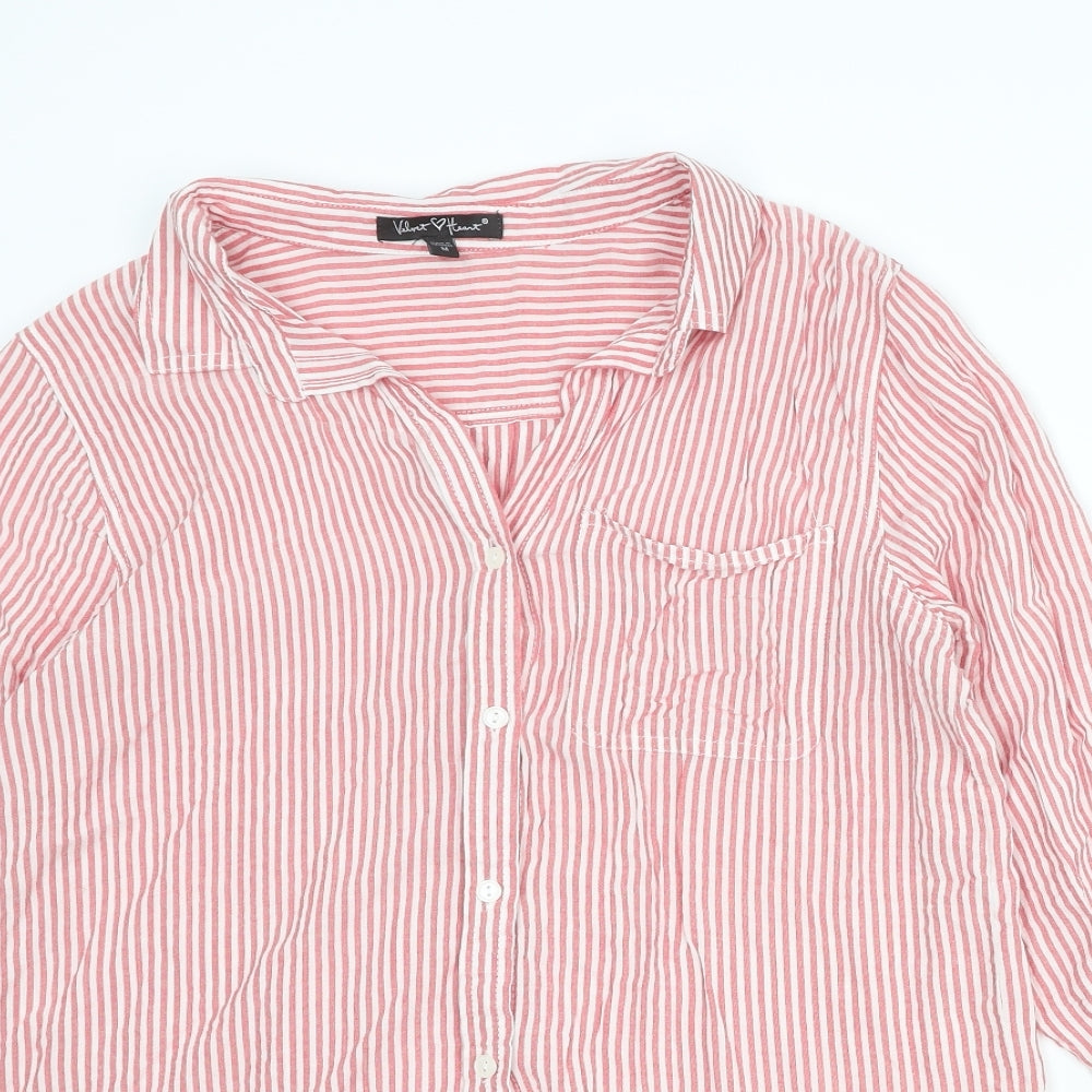 Velvet Heart Womens Red Striped Viscose Basic Button-Up Size M Collared