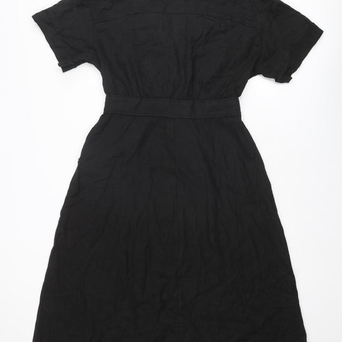 Zara Womens Black Viscose A-Line Size L Collared Snap