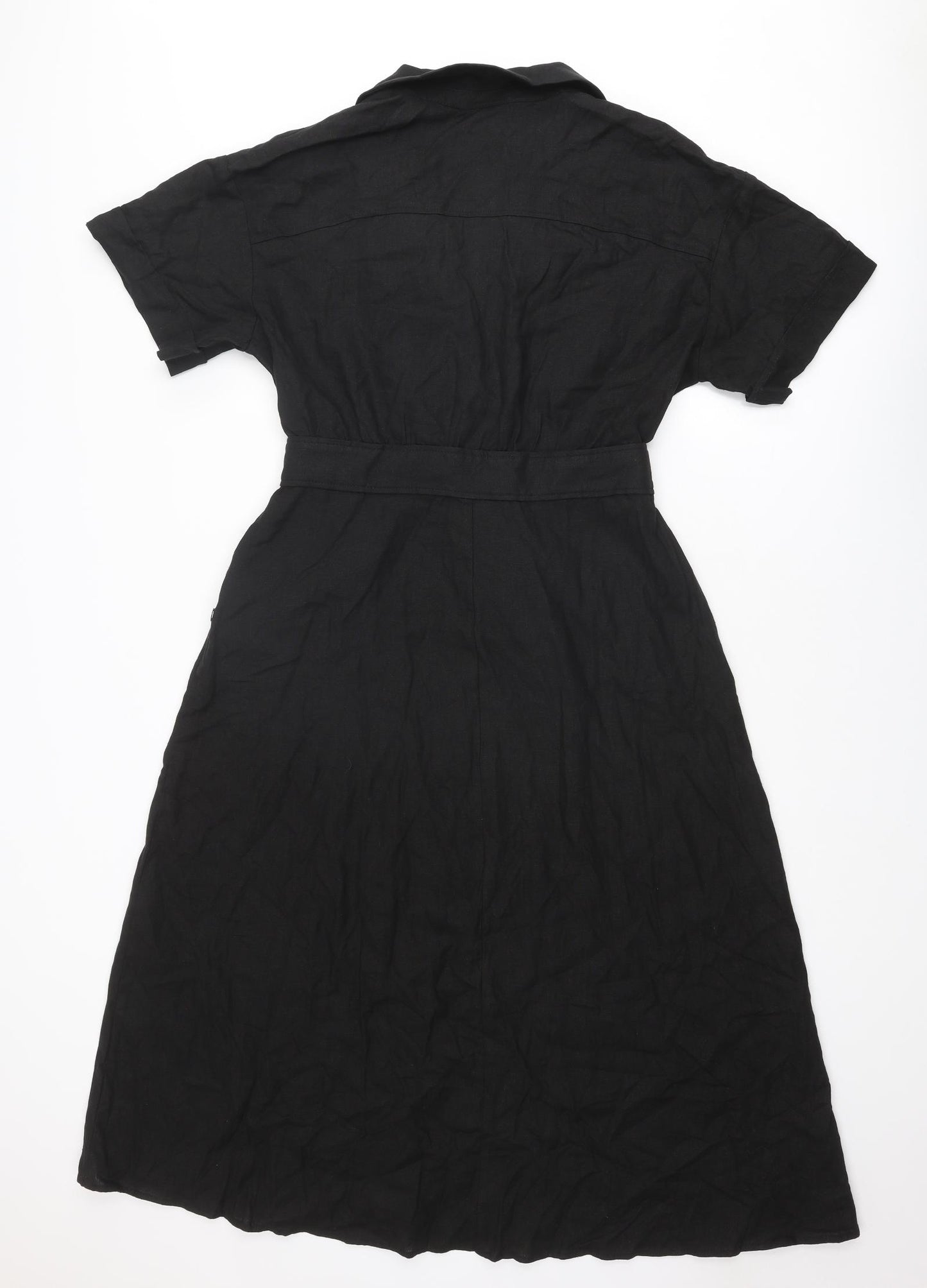 Zara Womens Black Viscose A-Line Size L Collared Snap