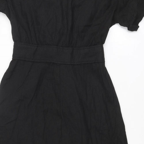 Zara Womens Black Viscose A-Line Size L Collared Snap
