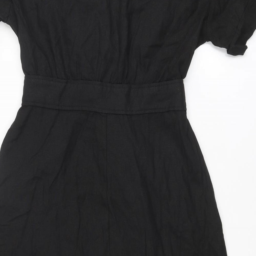 Zara Womens Black Viscose A-Line Size L Collared Snap