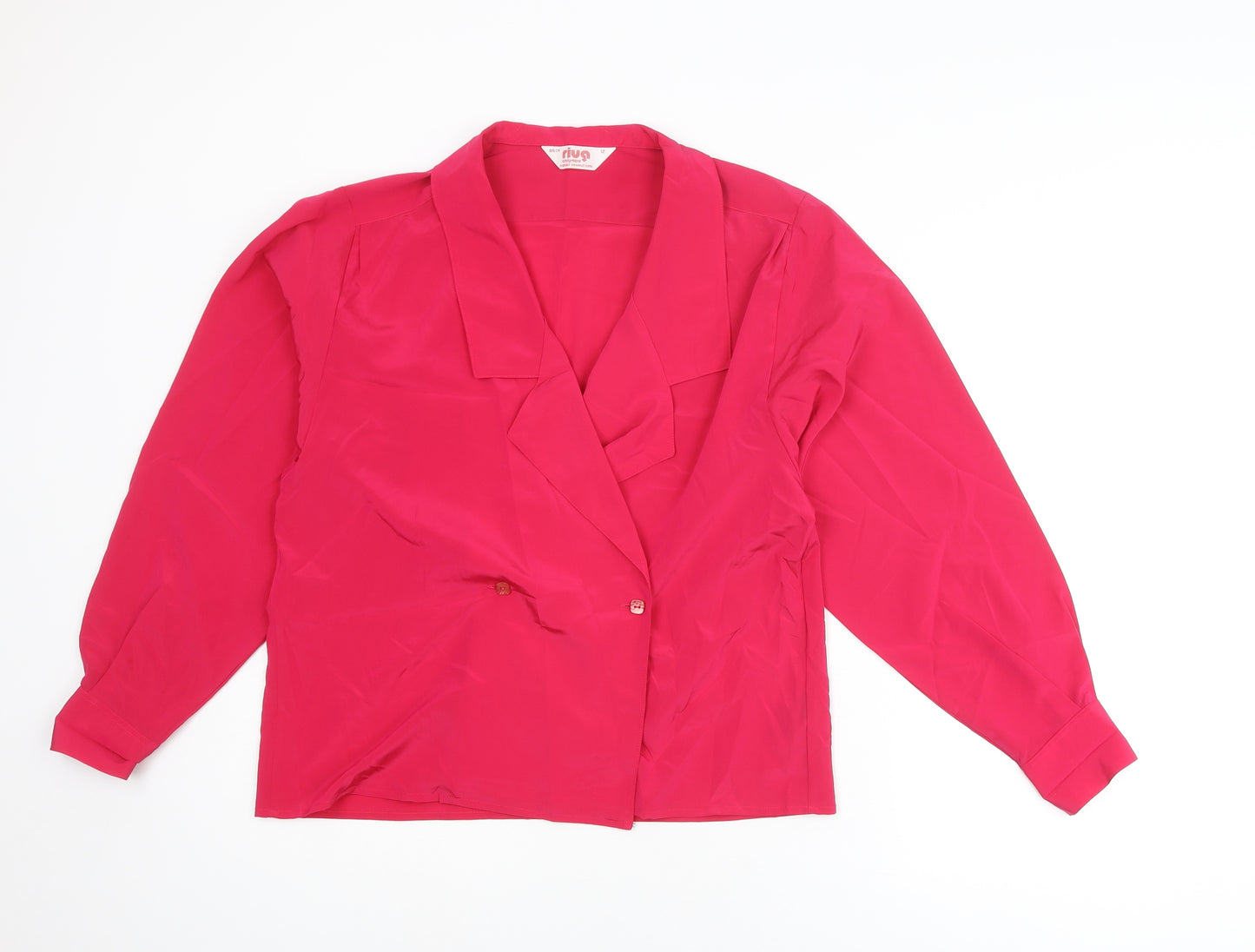 Riva Womens Pink Polyester Basic Blouse Size 12 Collared