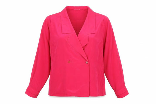 Front view of Riva women’s pink polyester basic blouse, size UK 12, collared