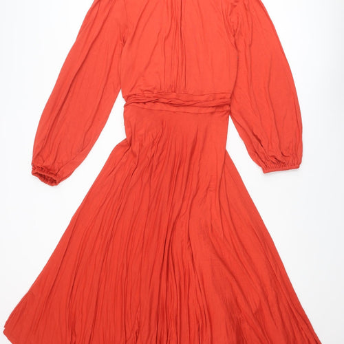 Monsoon Womens Red Viscose Wrap Dress Size 18 V-Neck Tie