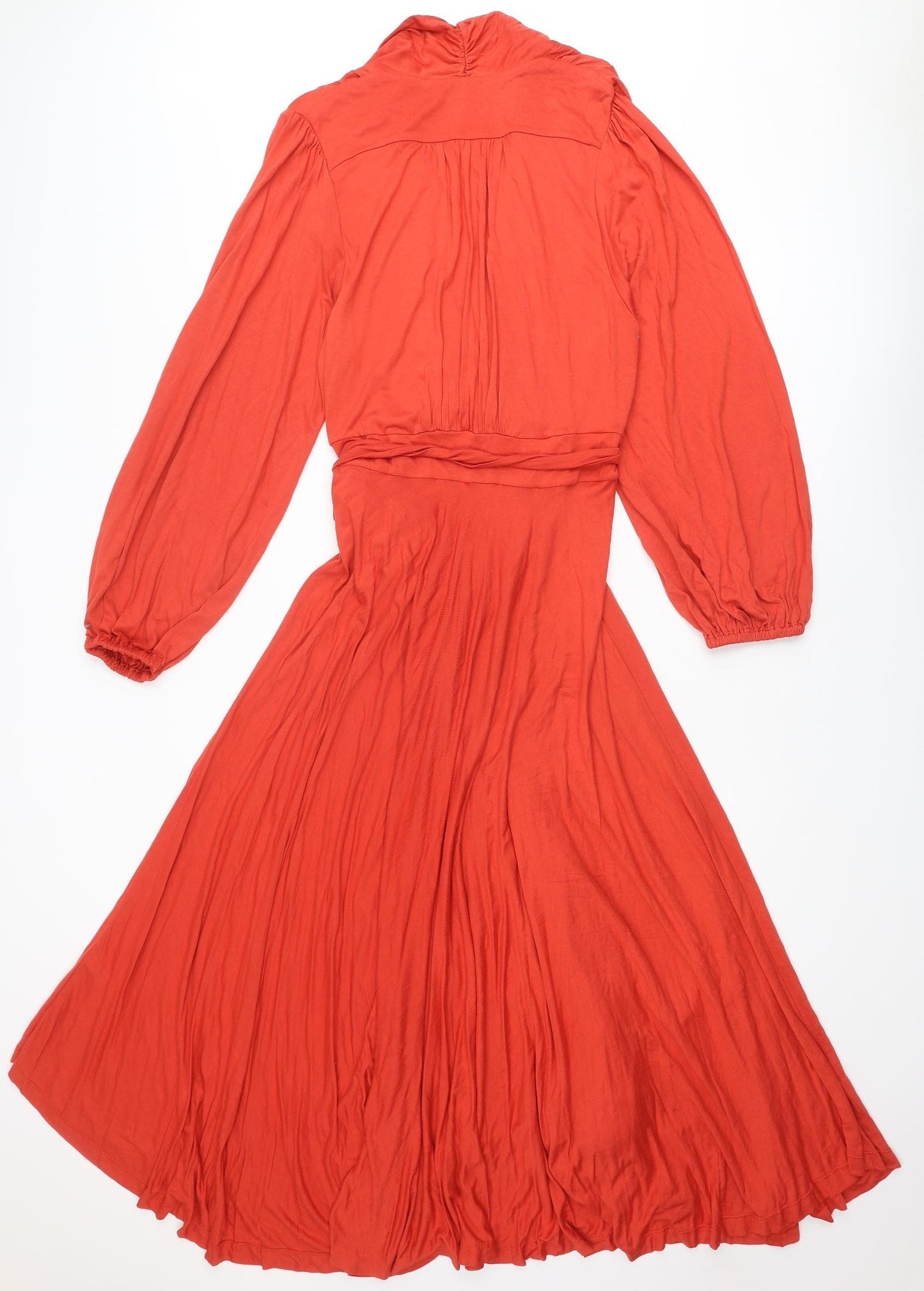 Monsoon Womens Red Viscose Wrap Dress Size 18 V-Neck Tie