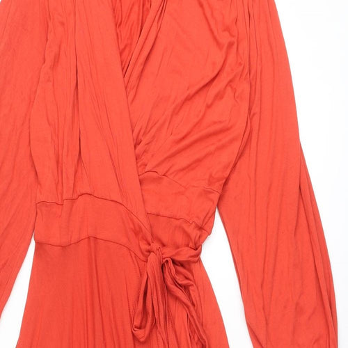 Monsoon Womens Red Viscose Wrap Dress Size 18 V-Neck Tie