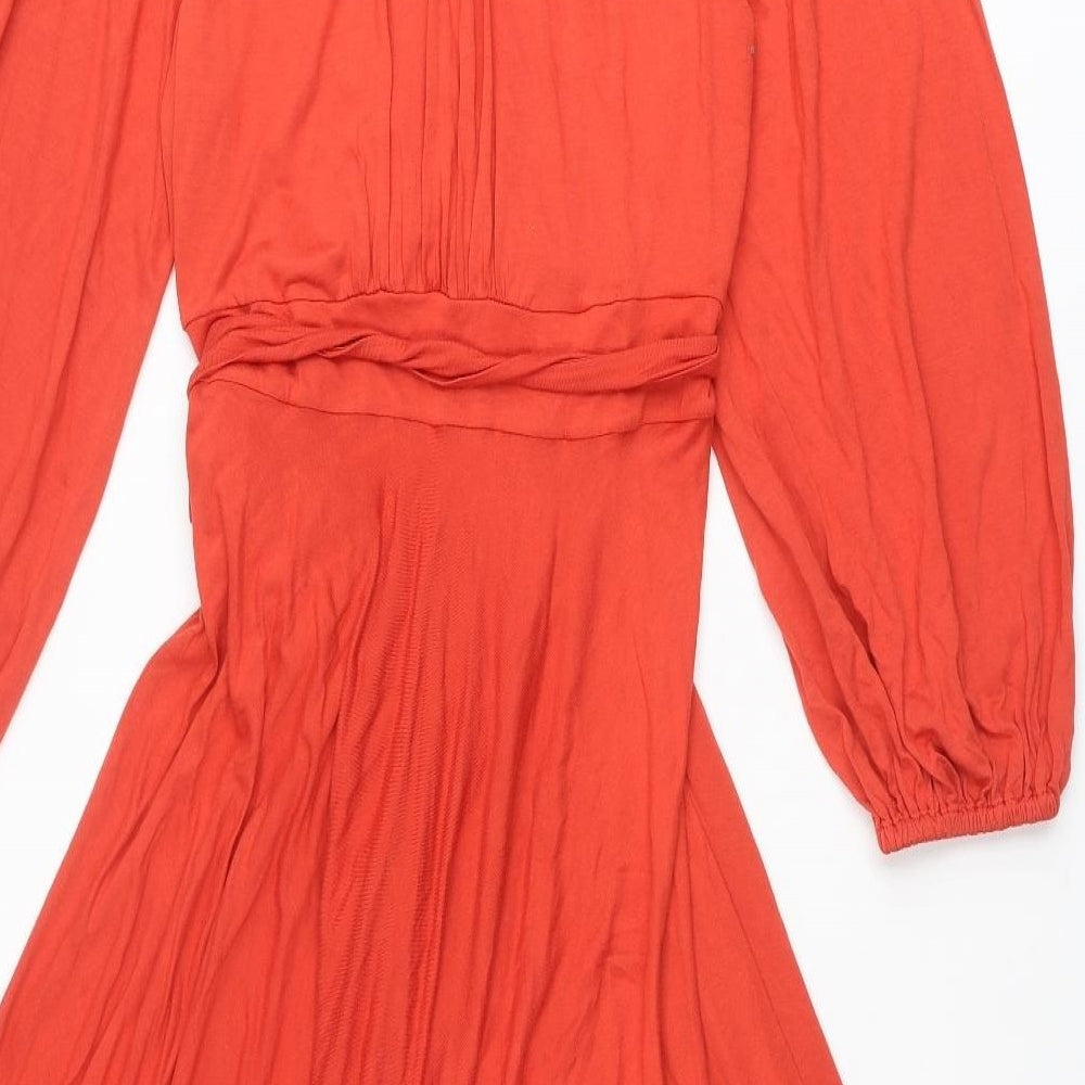 Monsoon Womens Red Viscose Wrap Dress Size 18 V-Neck Tie