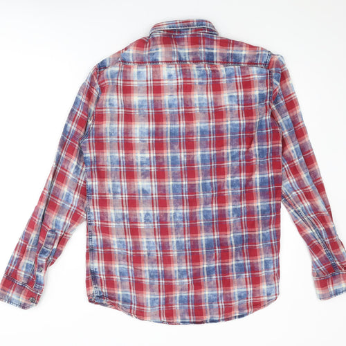 Replay Mens Multicoloured Plaid Cotton Button-Up Size L Collared Button