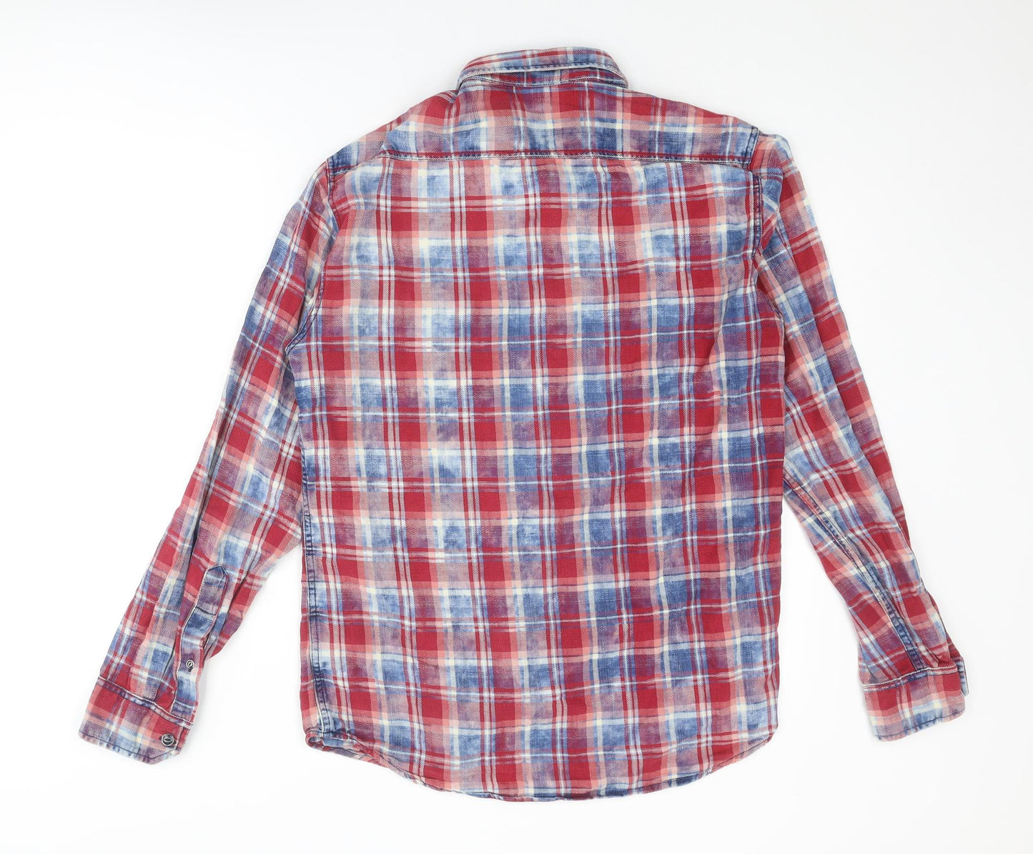 Replay Mens Multicoloured Plaid Cotton Button-Up Size L Collared Button