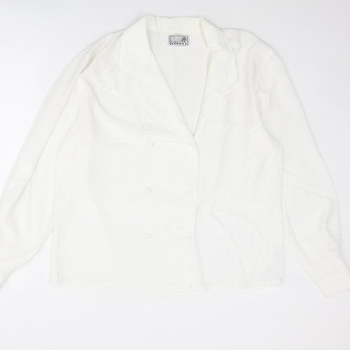 First Avenue Womens White Polyester Basic Button-Up Size 16 Collared