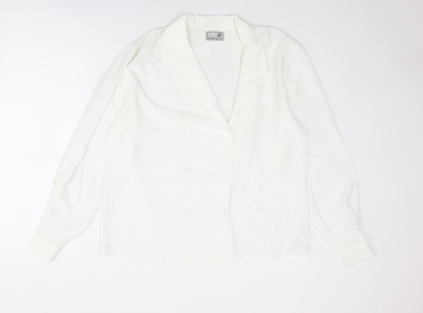 First Avenue Womens White Polyester Basic Button-Up Size 16 Collared