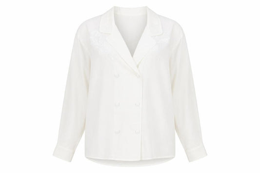Front view of First Avenue women’s white polyester basic button-up, size UK 16, collared