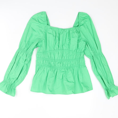 Marks and Spencer Womens Green Cotton Basic Blouse Size 8 Square Neck