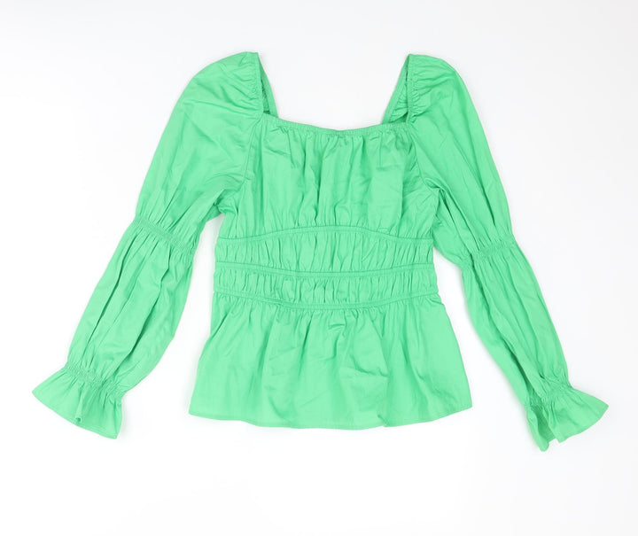 Marks and Spencer Womens Green Cotton Basic Blouse Size 8 Square Neck