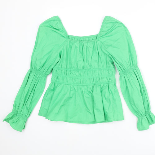 Marks and Spencer Womens Green Cotton Basic Blouse Size 8 Square Neck