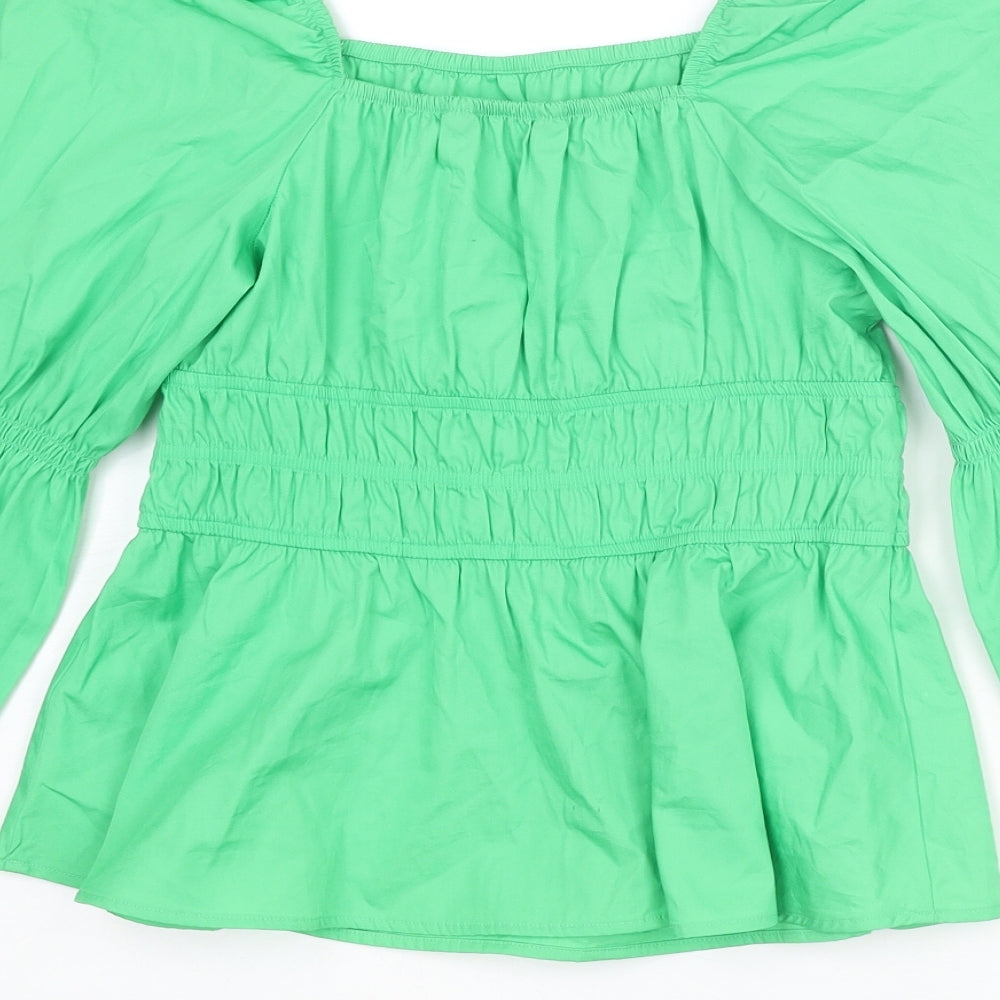 Marks and Spencer Womens Green Cotton Basic Blouse Size 8 Square Neck