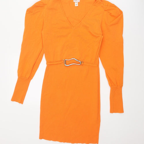 River Island Womens Orange Viscose A-Line Size 12 V-Neck Pullover