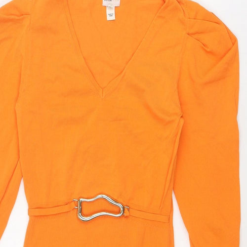 River Island Womens Orange Viscose A-Line Size 12 V-Neck Pullover