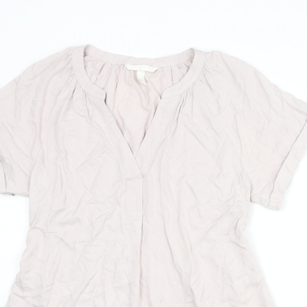 H&M Womens Pink Viscose Basic Blouse Size S V-Neck