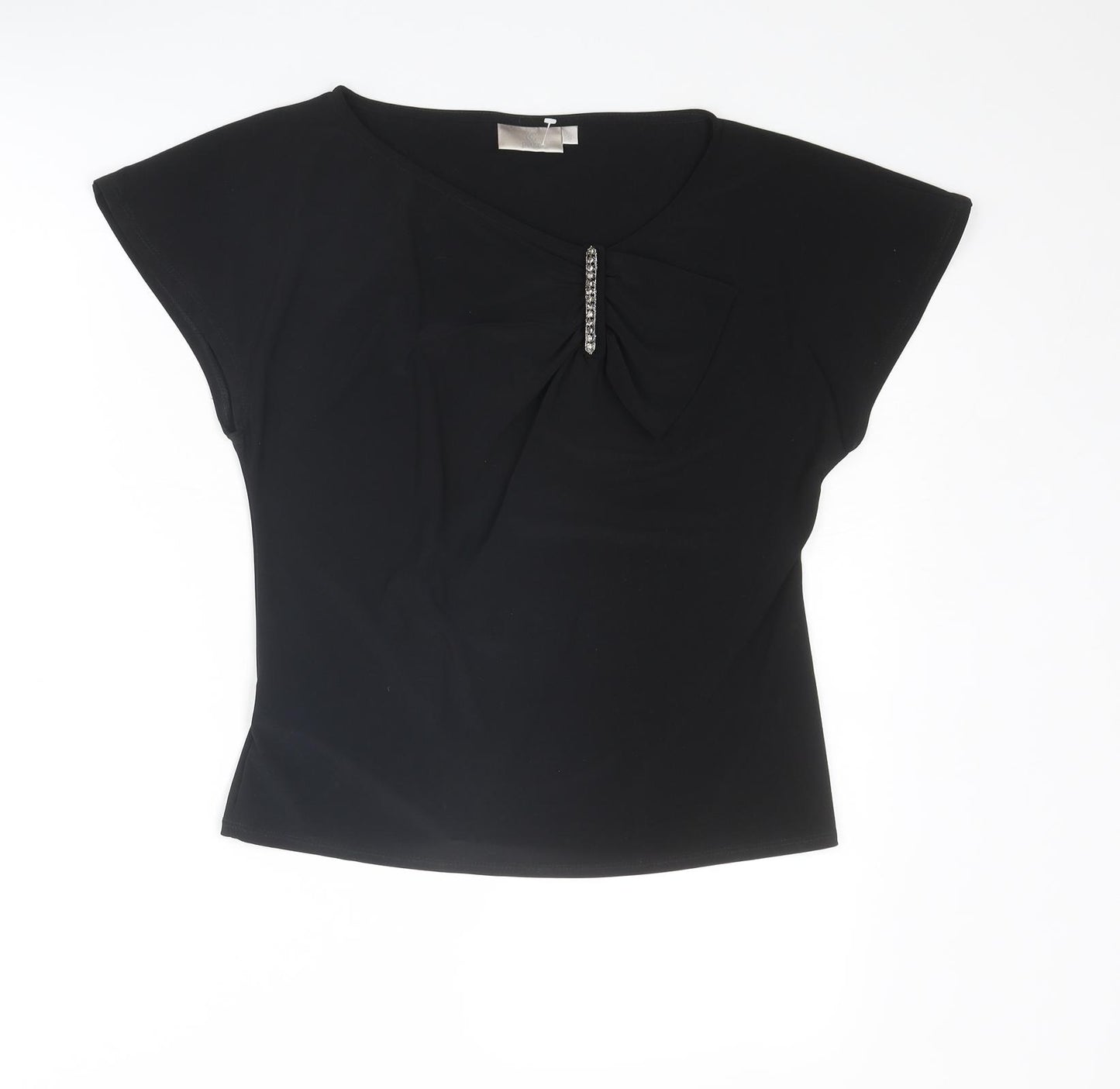 Country Casuals Womens Black Polyester Basic Blouse Size S Round Neck