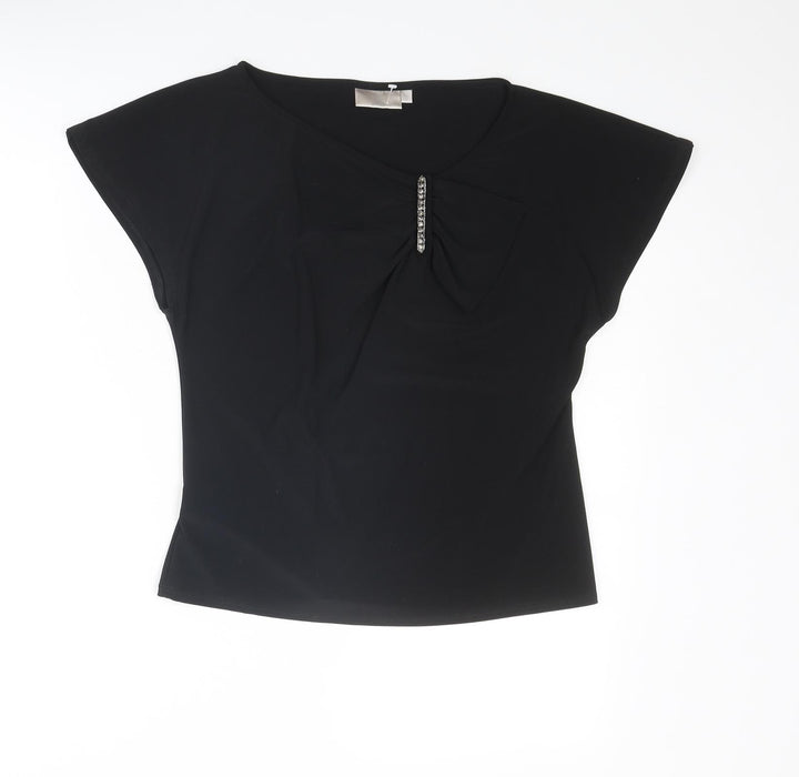 Country Casuals Womens Black Polyester Basic Blouse Size S Round Neck