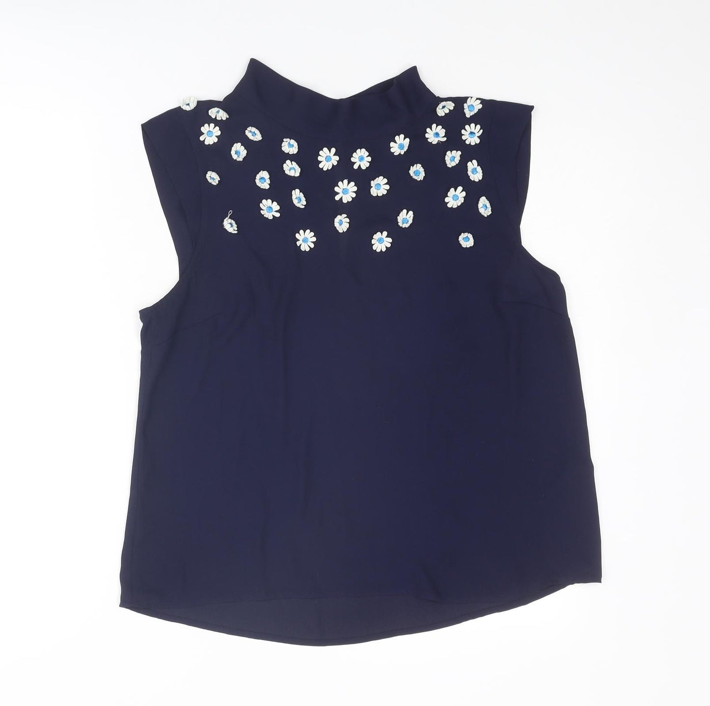 Oasis Womens Blue Polyester Basic Tank Size 14 Mock Neck - Flowers