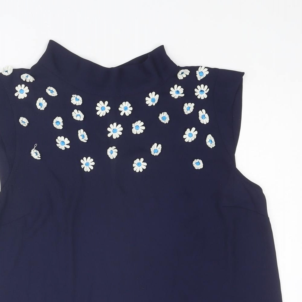 Oasis Womens Blue Polyester Basic Tank Size 14 Mock Neck - Flowers