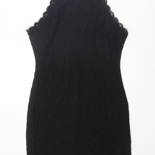 New Look Womens Black Geometric Nylon Slip Dress Size 12 Round Neck Pullover