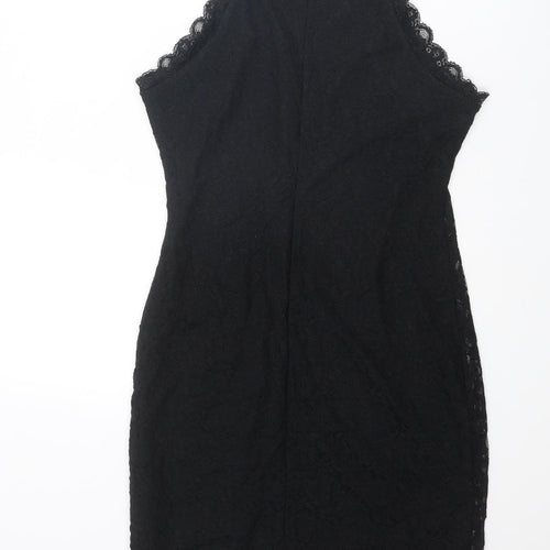 New Look Womens Black Geometric Nylon Slip Dress Size 12 Round Neck Pullover