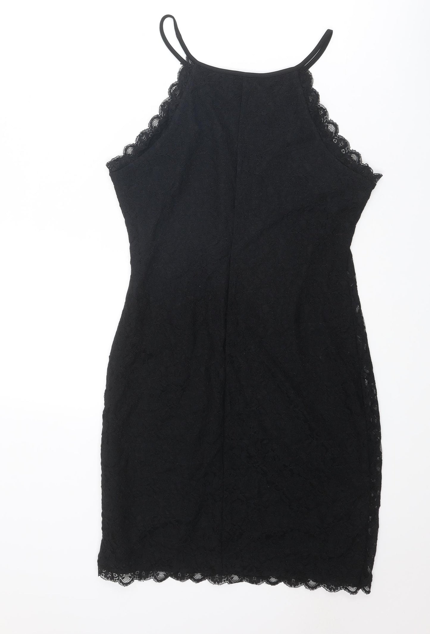 New Look Womens Black Geometric Nylon Slip Dress Size 12 Round Neck Pullover