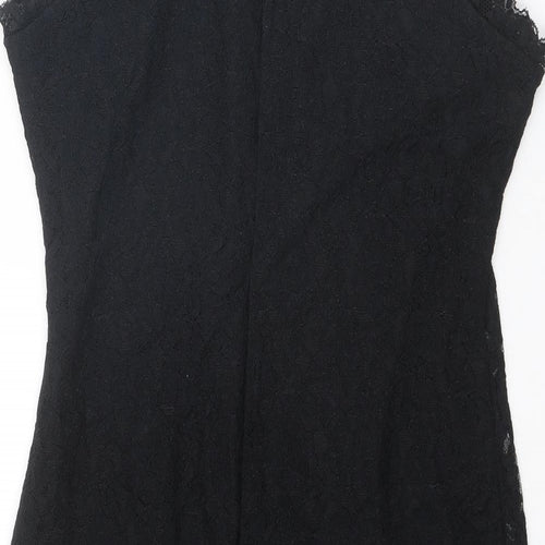 New Look Womens Black Geometric Nylon Slip Dress Size 12 Round Neck Pullover