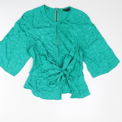 Topshop Womens Green Geometric Polyester Basic Blouse Size 6 Round Neck