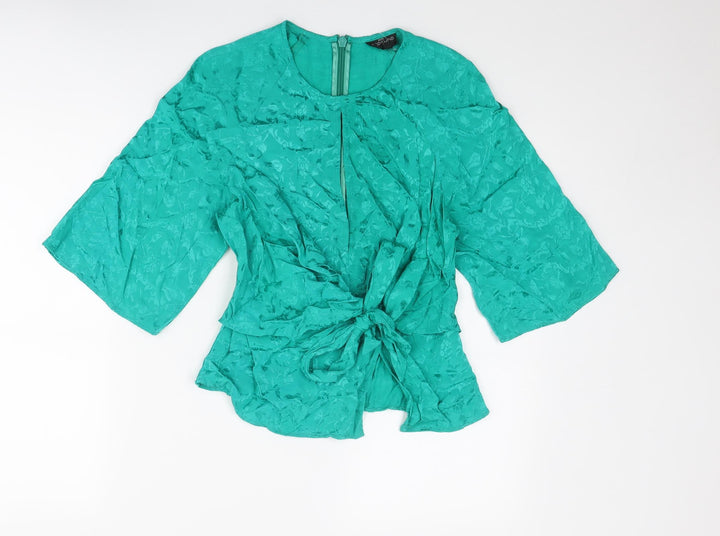 Topshop Womens Green Geometric Polyester Basic Blouse Size 6 Round Neck