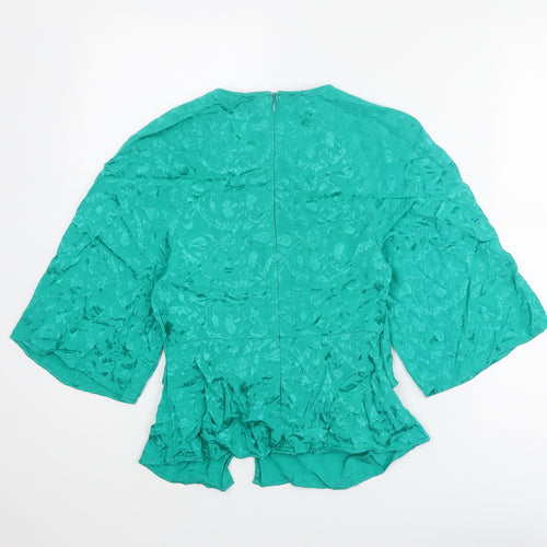 Topshop Womens Green Geometric Polyester Basic Blouse Size 6 Round Neck