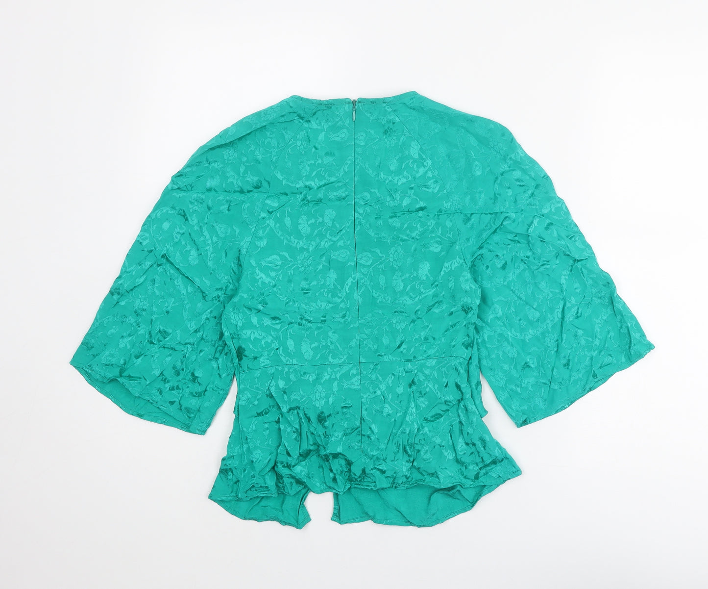 Topshop Womens Green Geometric Polyester Basic Blouse Size 6 Round Neck