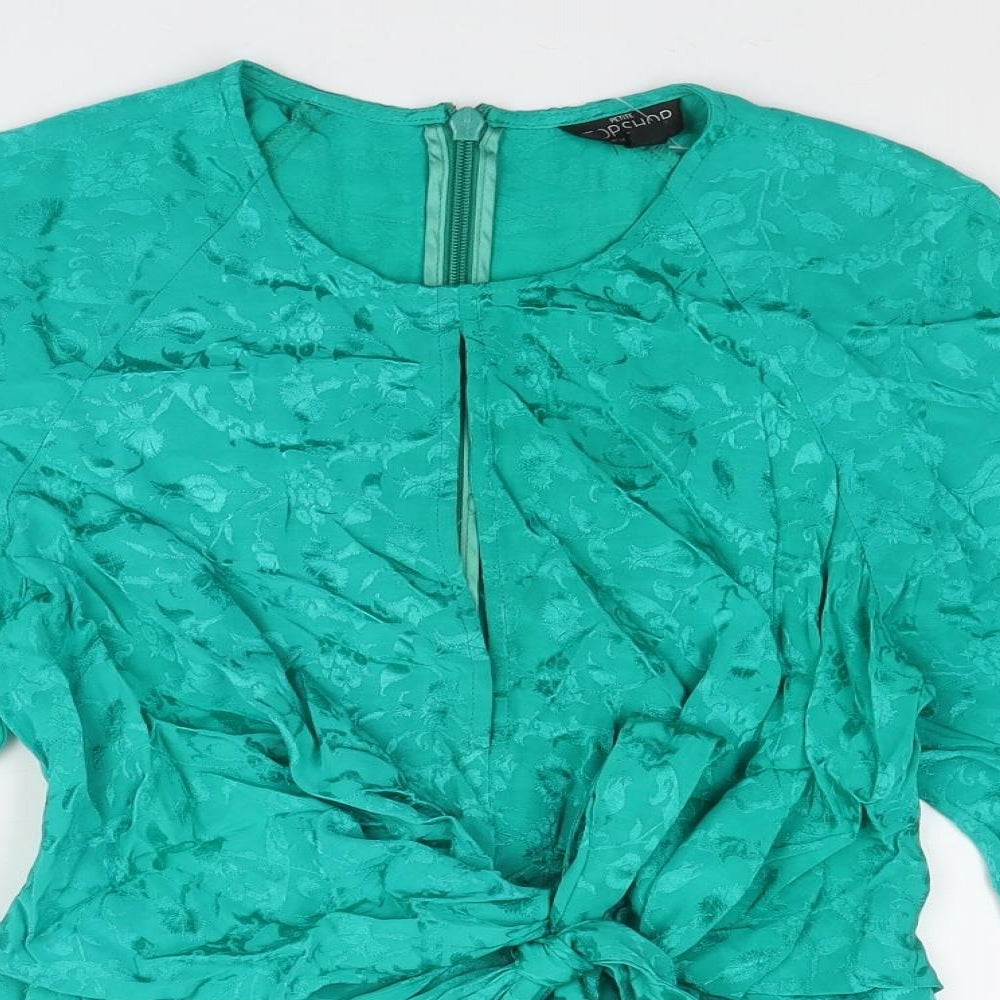 Topshop Womens Green Geometric Polyester Basic Blouse Size 6 Round Neck