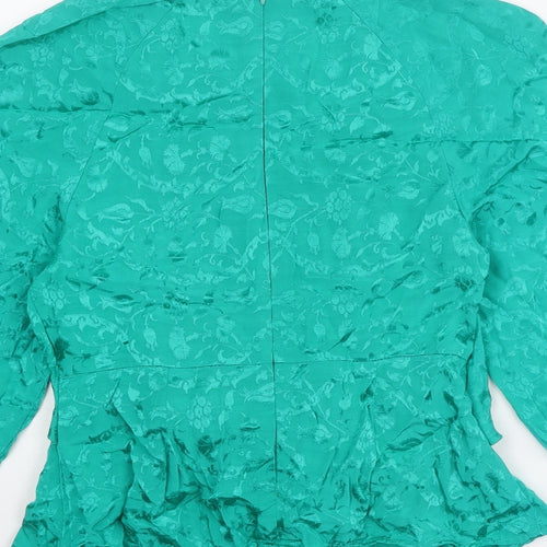 Topshop Womens Green Geometric Polyester Basic Blouse Size 6 Round Neck
