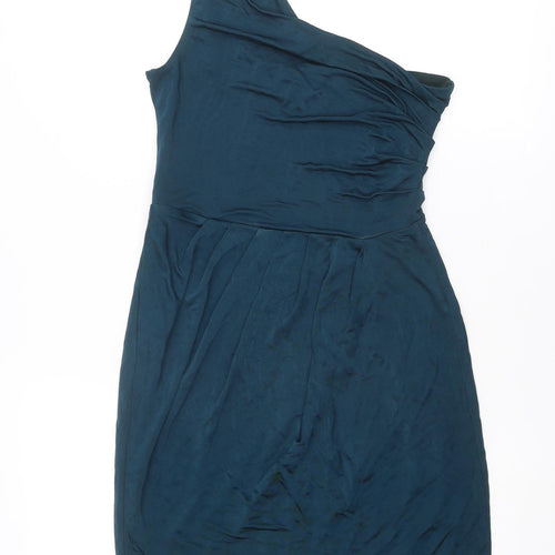 Warehouse Womens Blue Polyester A-Line Size 10 One Shoulder Pullover