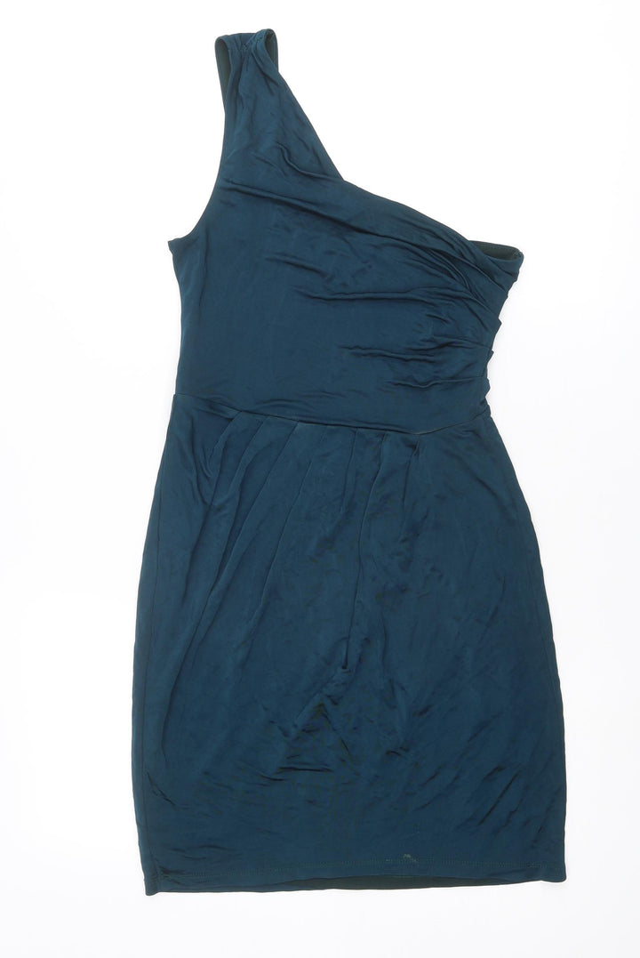 Warehouse Womens Blue Polyester A-Line Size 10 One Shoulder Pullover