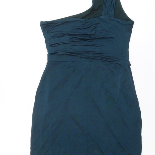 Warehouse Womens Blue Polyester A-Line Size 10 One Shoulder Pullover