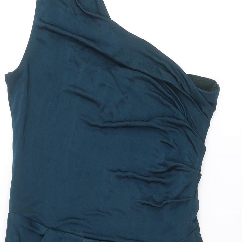 Warehouse Womens Blue Polyester A-Line Size 10 One Shoulder Pullover