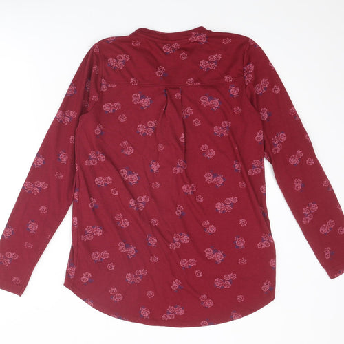 Plum Tree Womens Red Floral Polyester Basic Button-Up Size 8 V-Neck