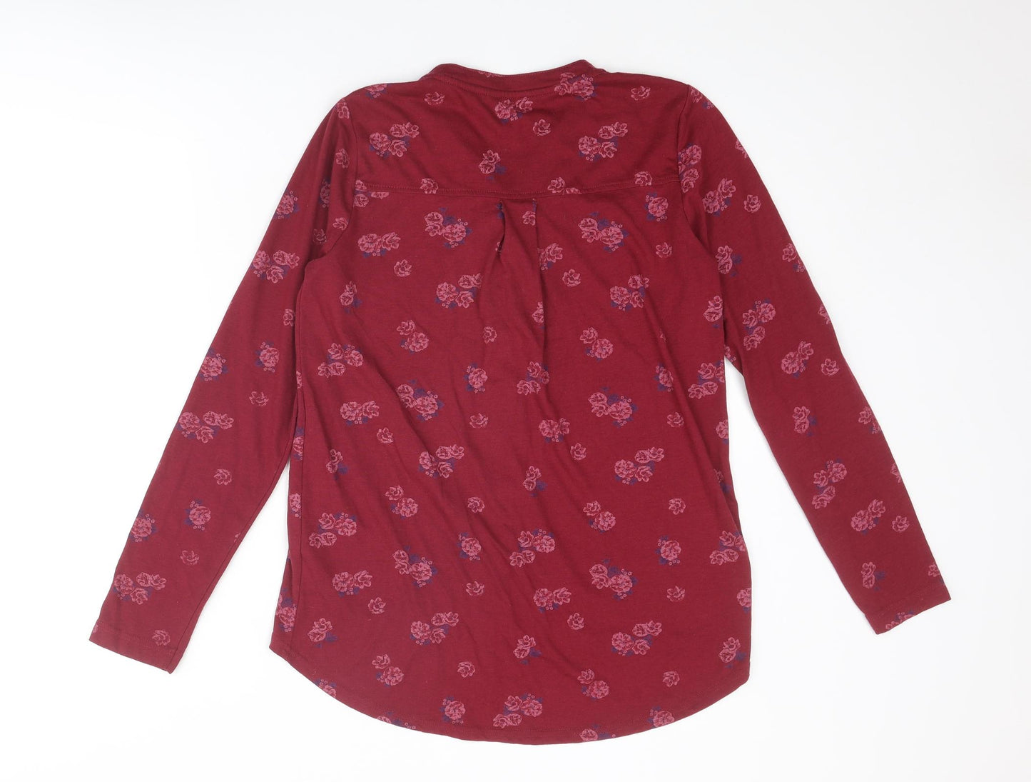Plum Tree Womens Red Floral Polyester Basic Button-Up Size 8 V-Neck