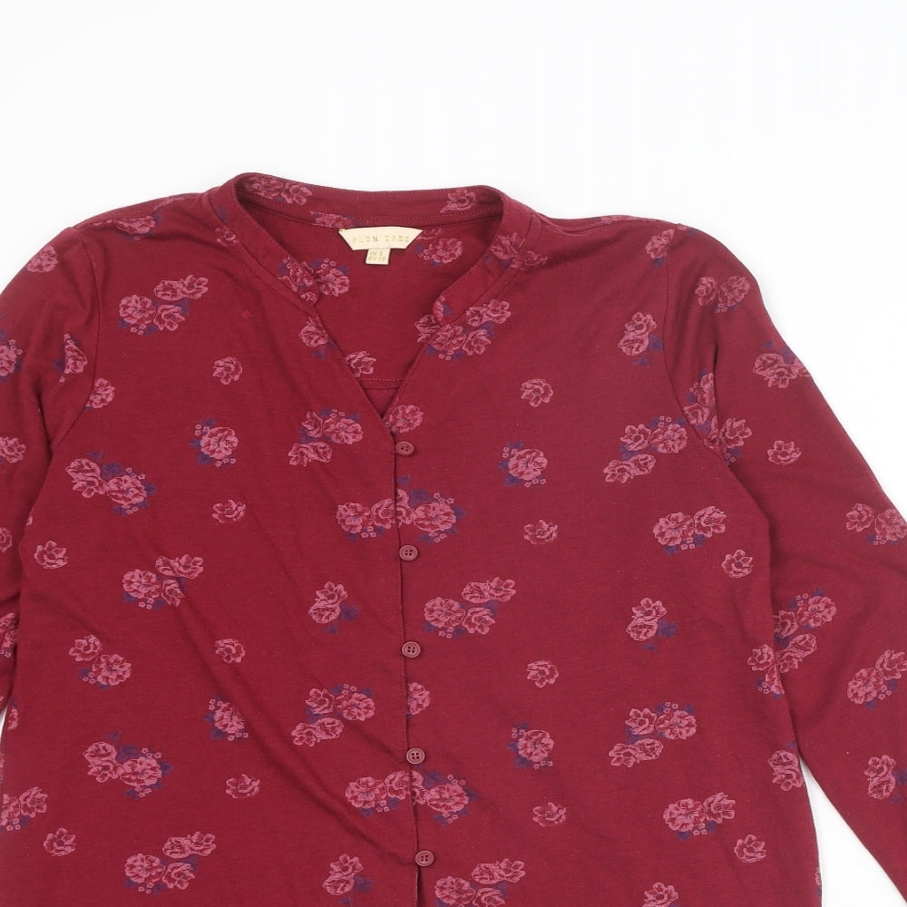 Plum Tree Womens Red Floral Polyester Basic Button-Up Size 8 V-Neck